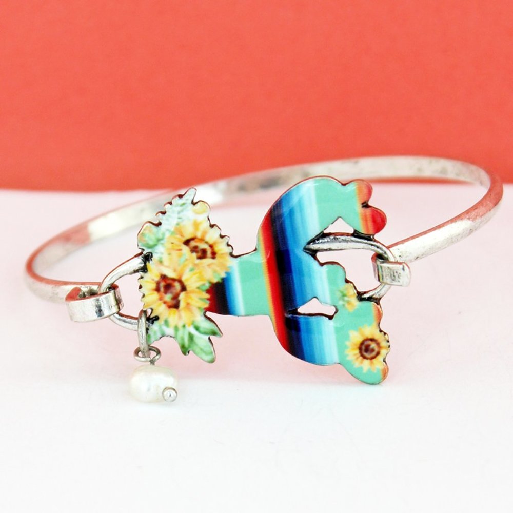 MINT SERAPE SUNFLOWER CACTUS SILVERTONE BRACELET